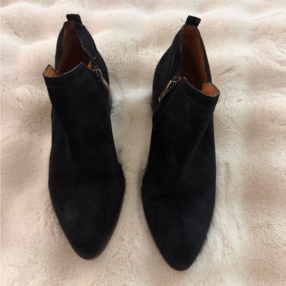 Franco Sarto Black Suede Pointed Ankle Booties